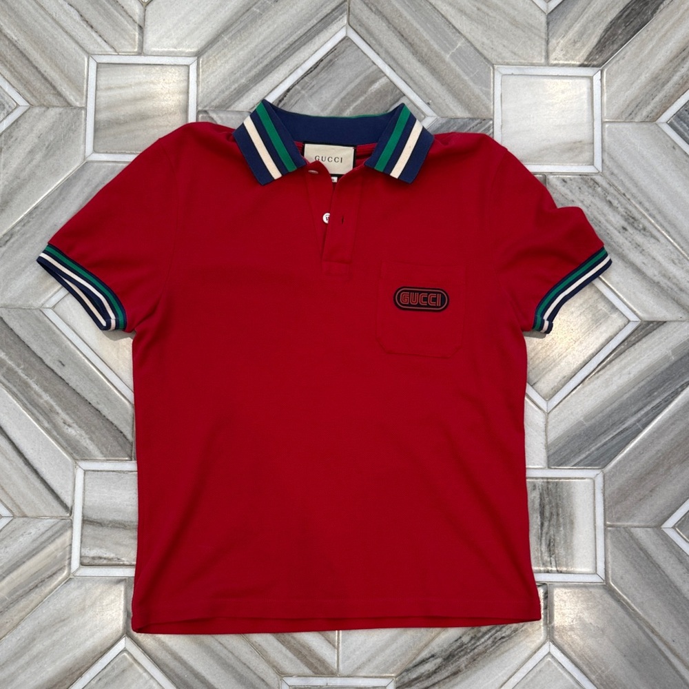 Gucci Red Polo with Striped Accents